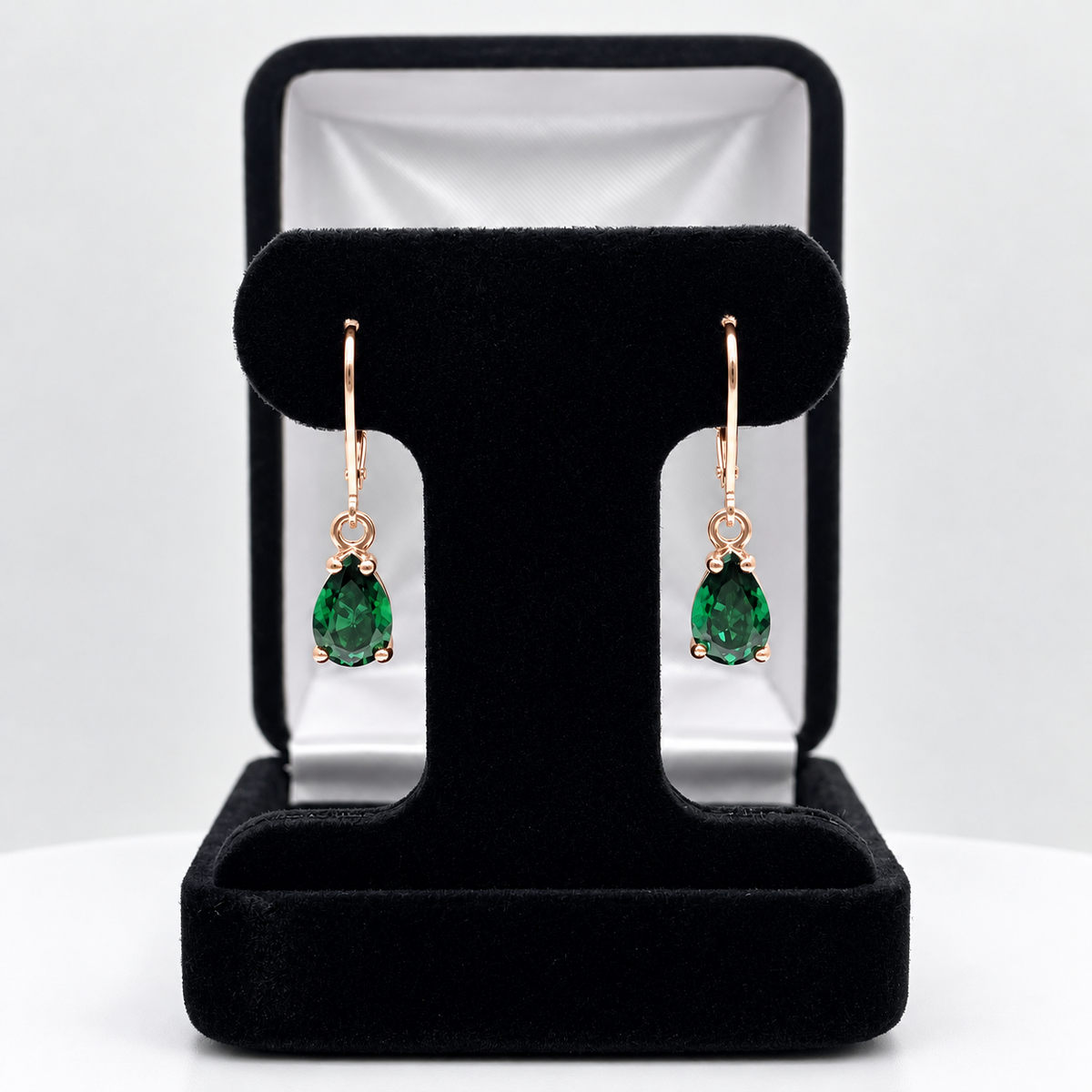 3ctw Pear Cut Emerald Drop Earrings | Solid Gold