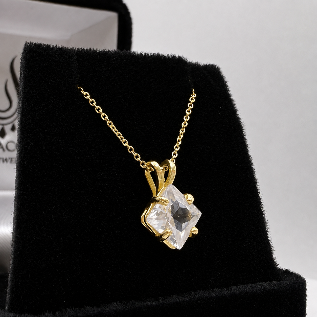 1.2 Ct Princess Cut White Sapphire Solitaire Pendant Necklace