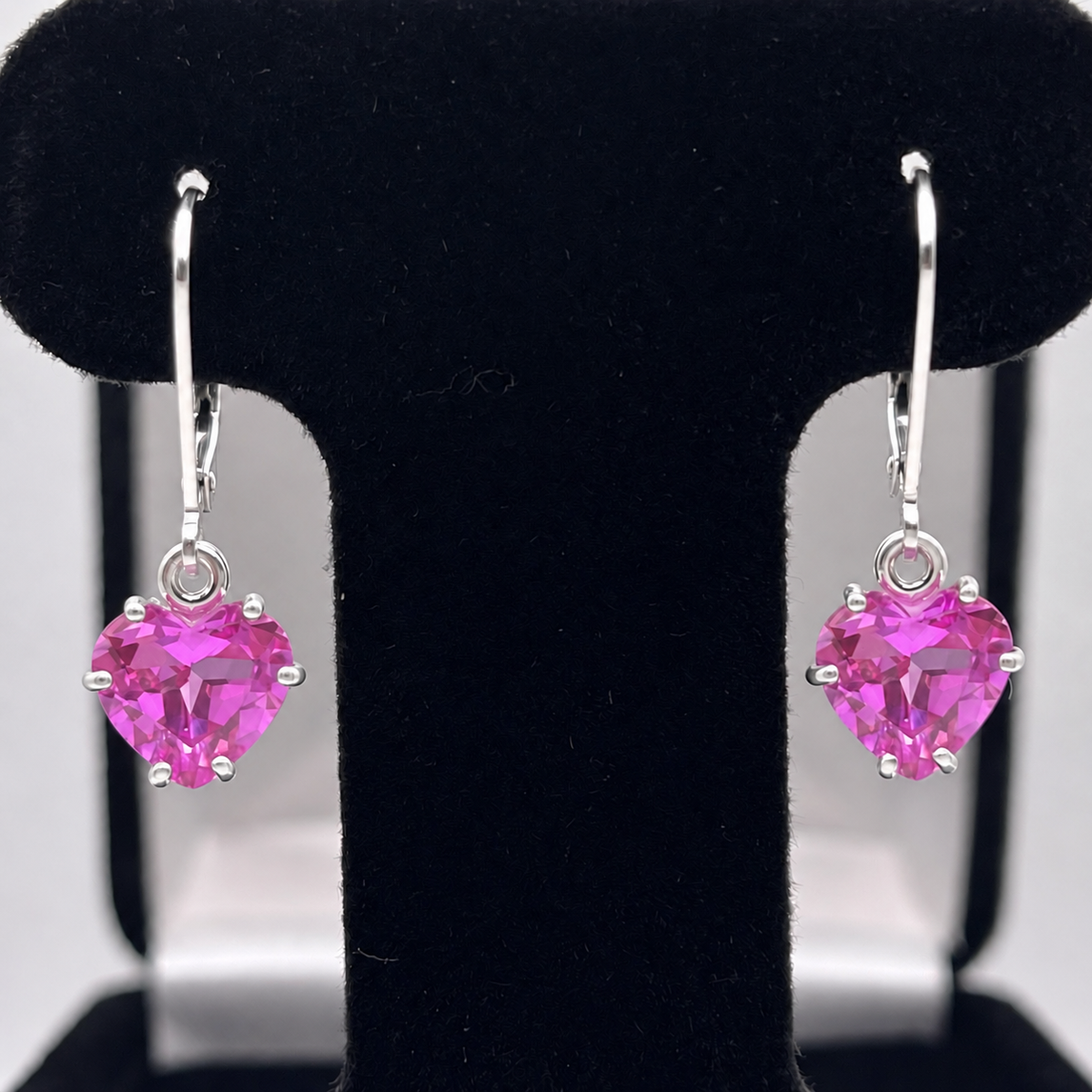 4ctw Heart Cut Pink Sapphire Dangle Earrings