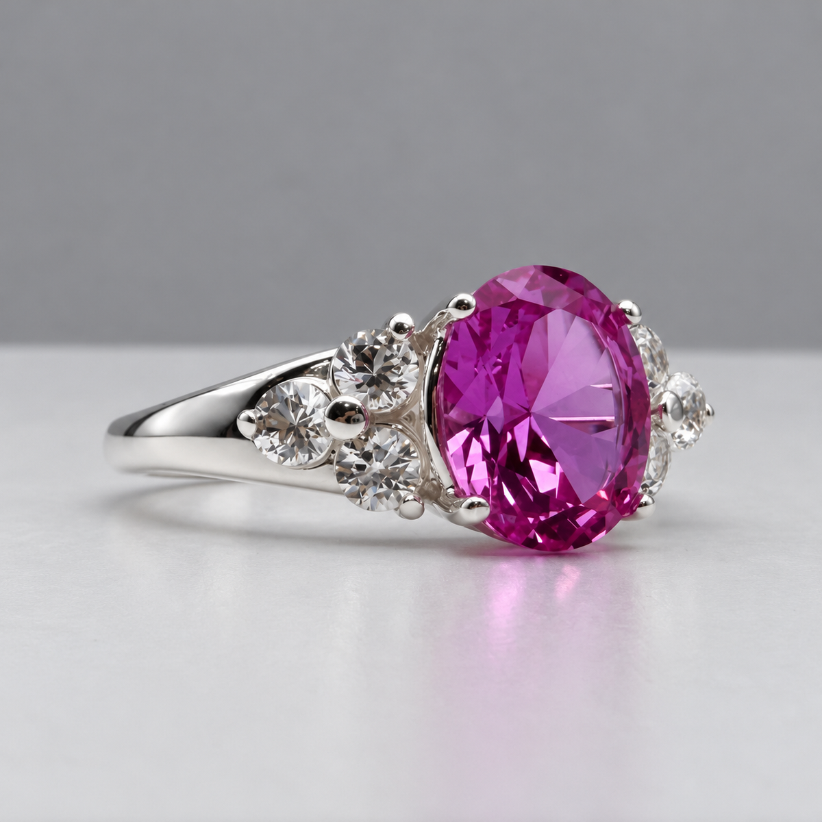 3.78ctw Oval Pink Sapphire & White Sapphire Floral Cluster Ring