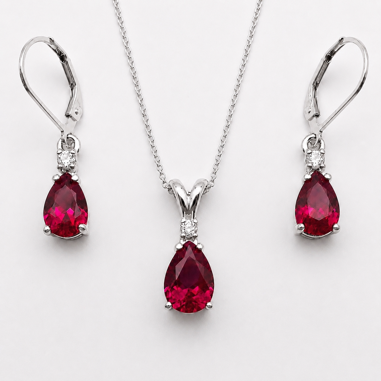 5.5ct Pear Cut Ruby & Diamond Jewelry Set