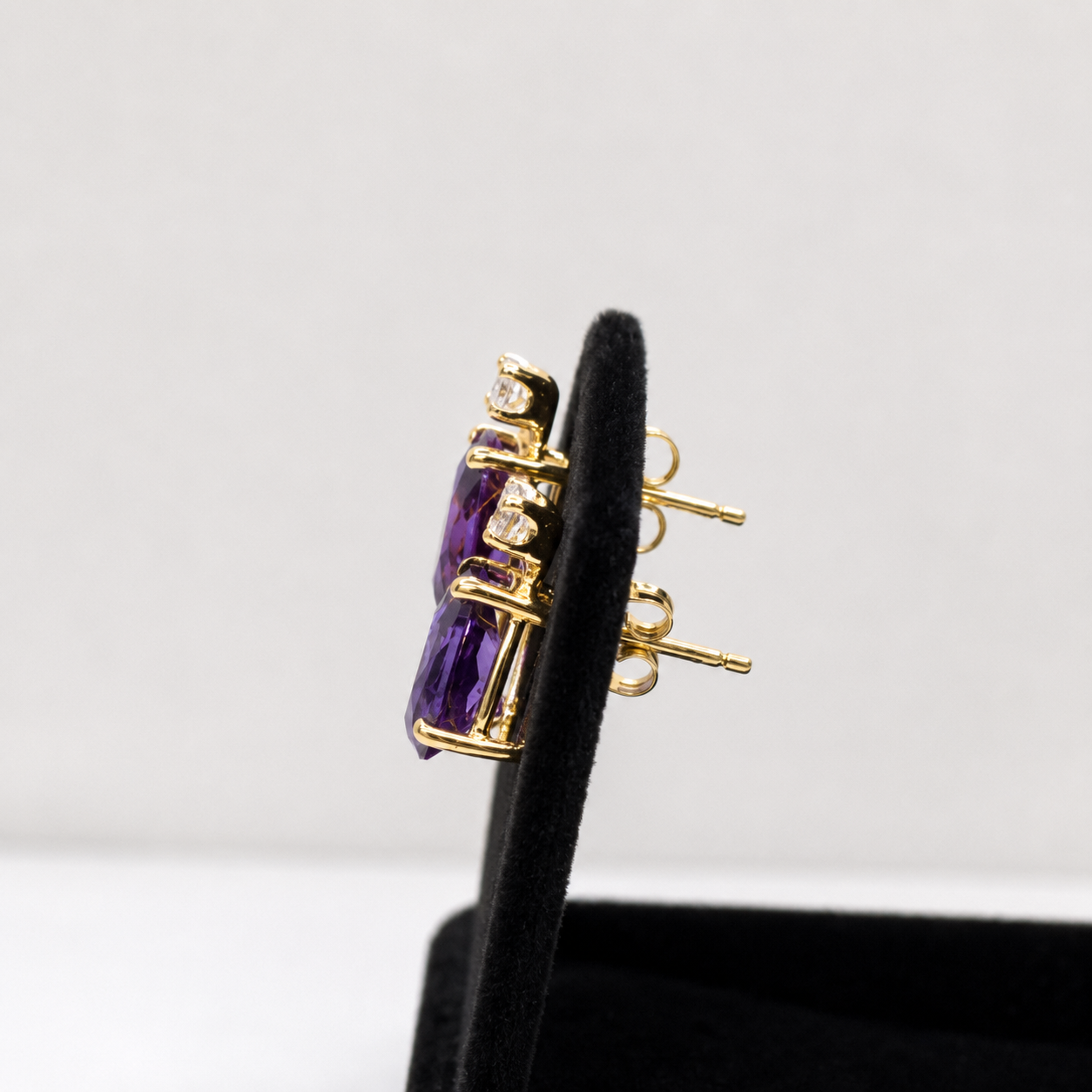 3.3CTW Pear Cut Amethyst Drop Earrings with Diamond Accents