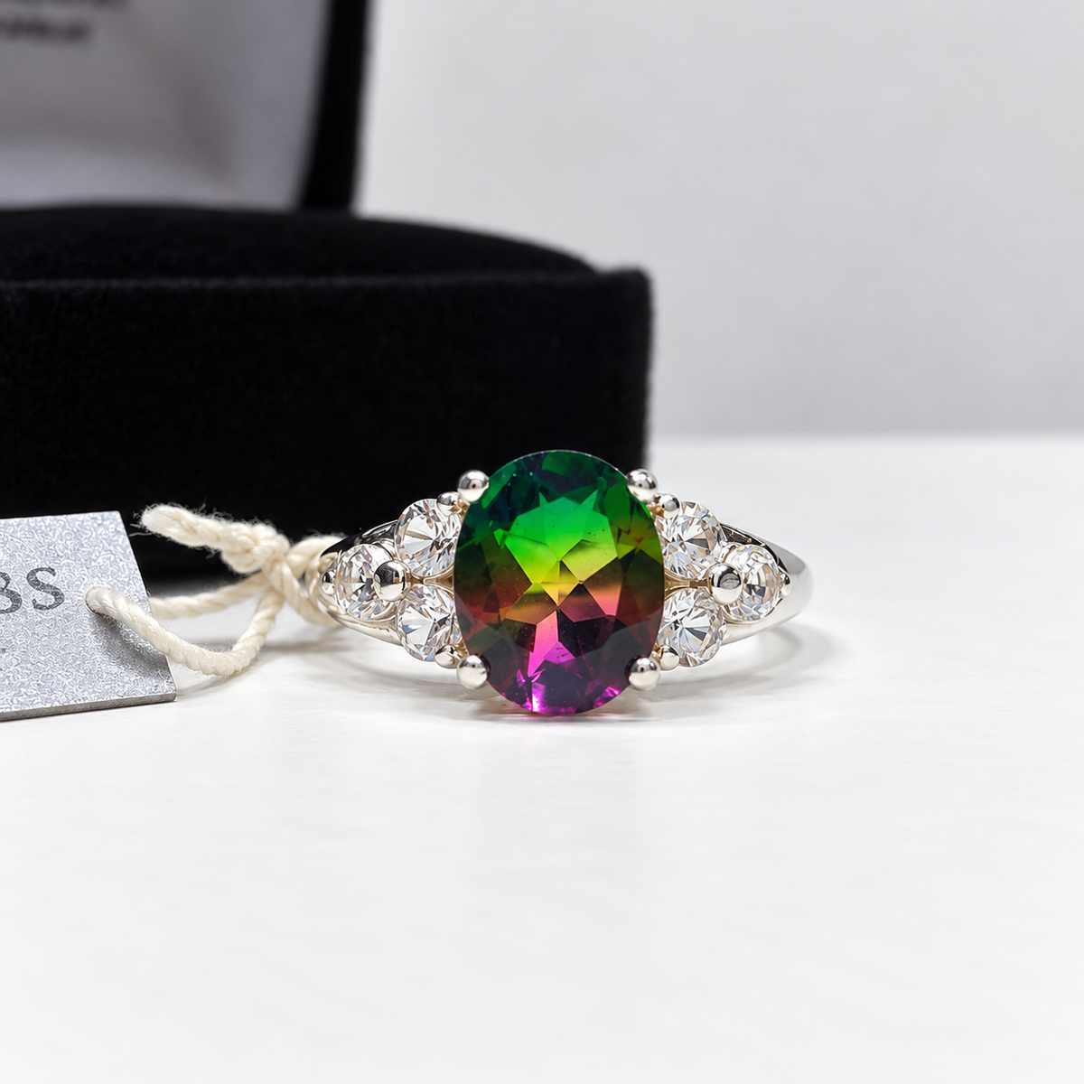 4ctw Watermelon Tourmaline Quartz & White Sapphire Statement Ring