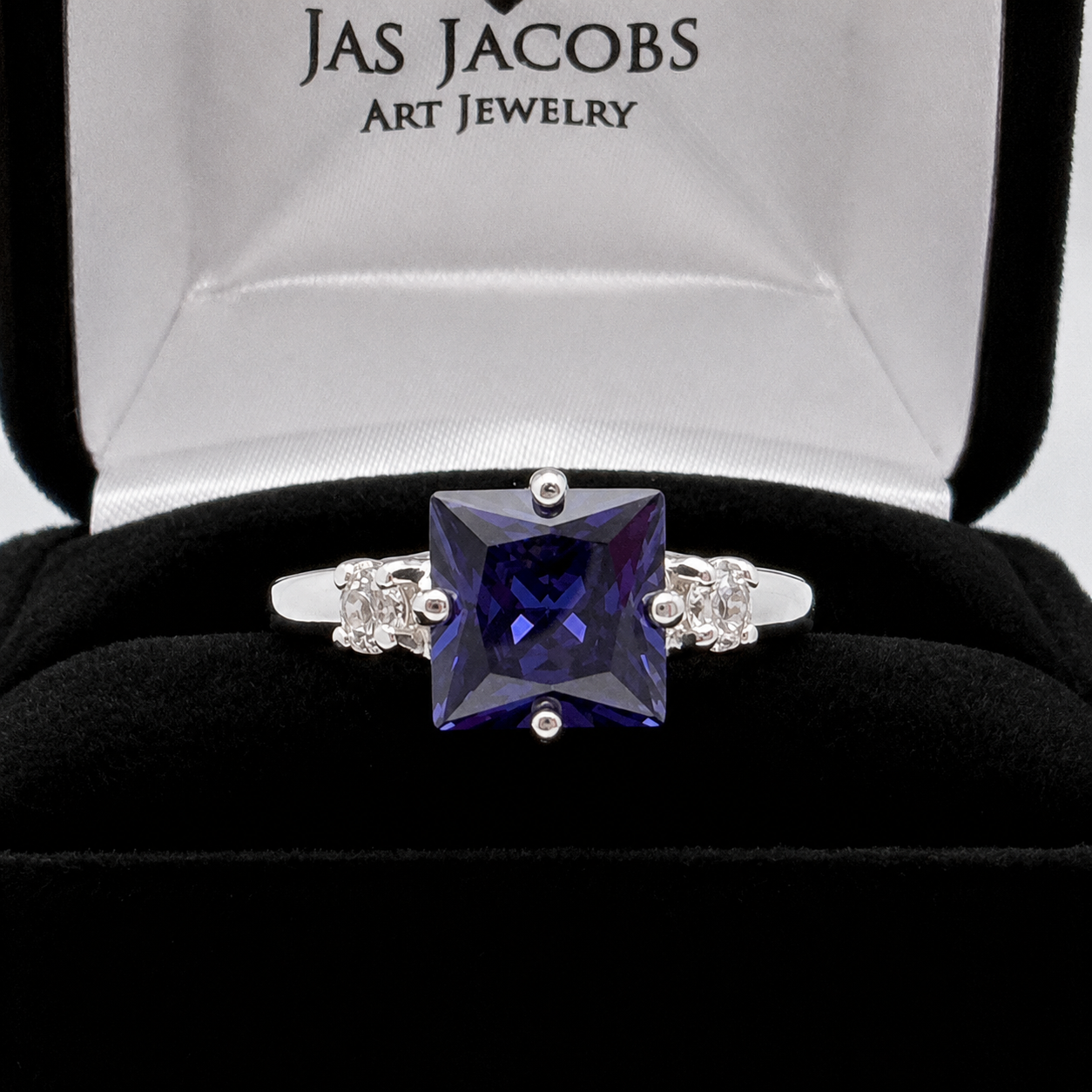 Princess Cut Simulated Tanzanite & White Sapphire Art Deco Ring