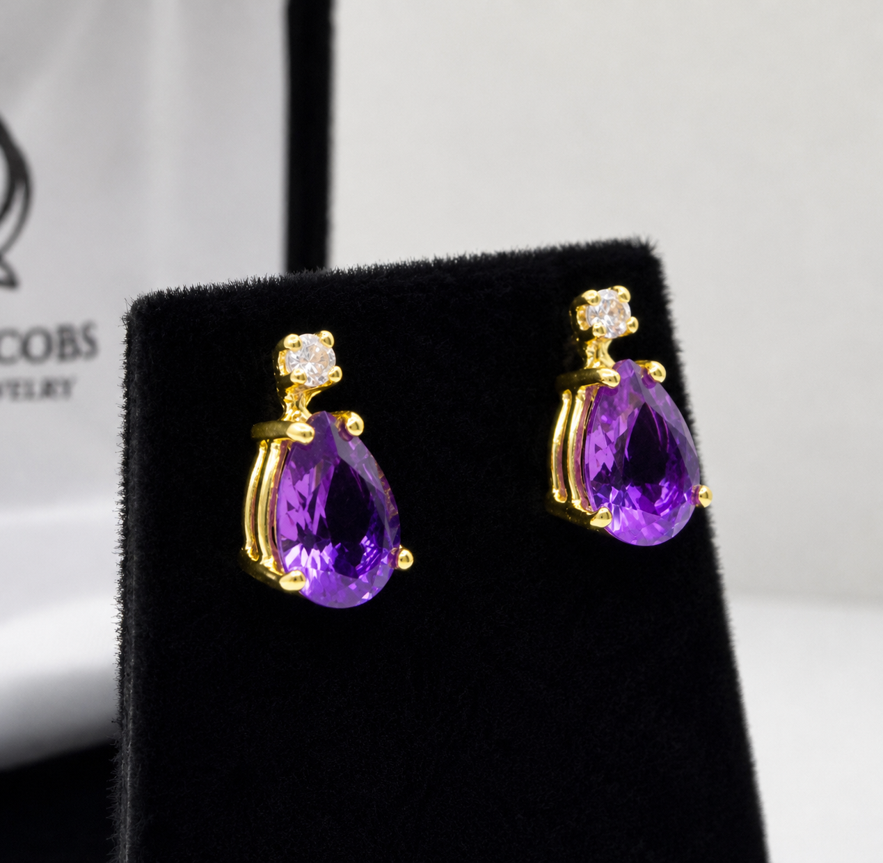 3.3CTW Pear Cut Amethyst Drop Earrings with Diamond Accents
