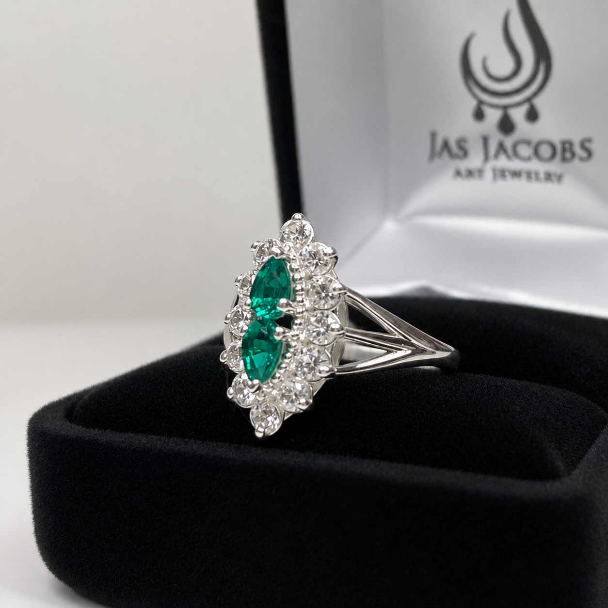 Vintage Style Double Pear Emerald Cluster Ring