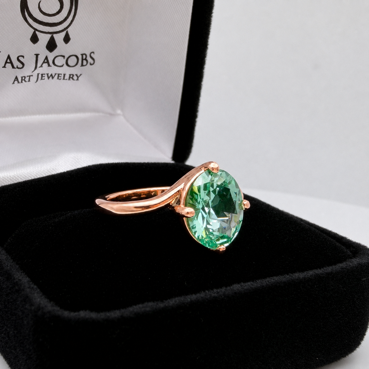 3ct Oval Mint Green Spinel Ring | Split Bypass Solitaire