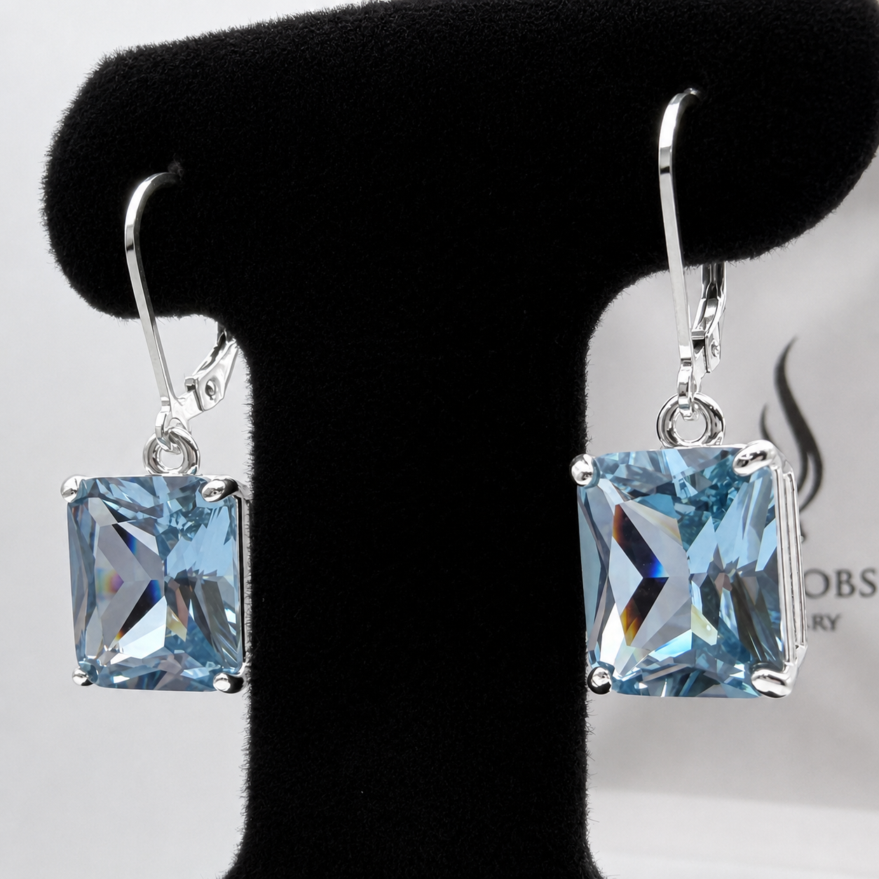 12ctw Emerald Cut Blue Spinel Earrings | Statement Dangle Earrings | Blue Gemstone Leverback Earrings