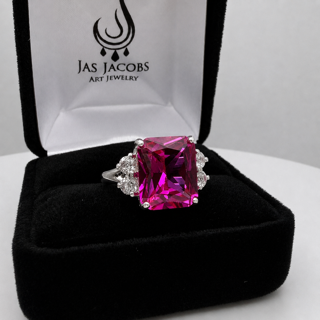 6ct Emerald Cut Pink Sapphire Diamond Ring