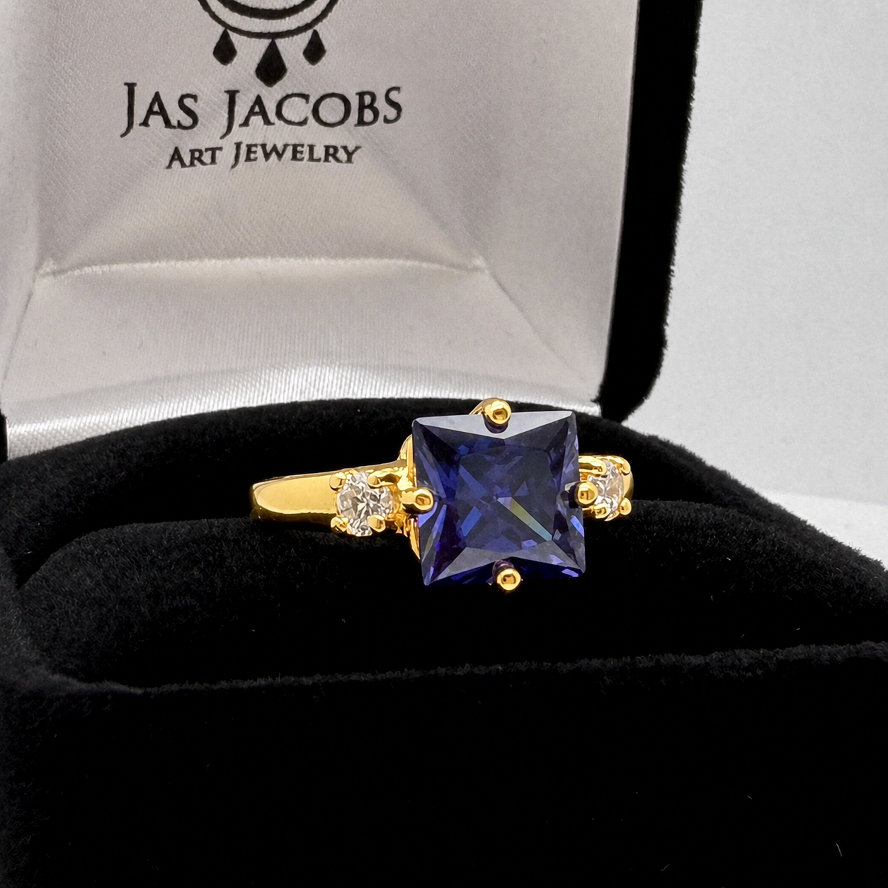 Princess Cut Simulated Tanzanite & White Sapphire Art Deco Ring