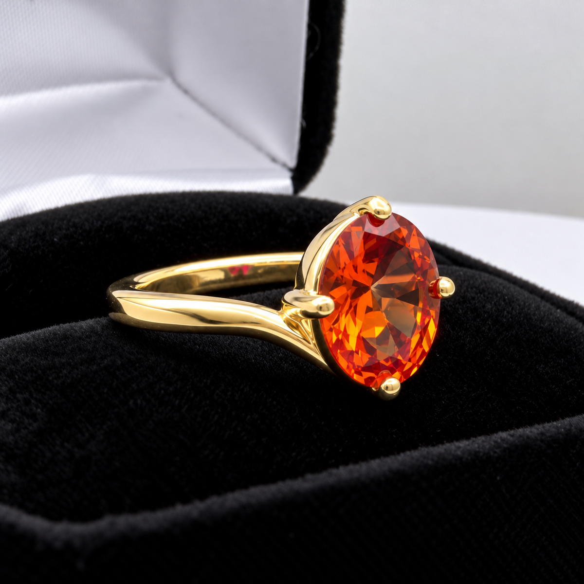 3ct Oval Padparadscha Sapphire Ring with Sculpted Bypass Band