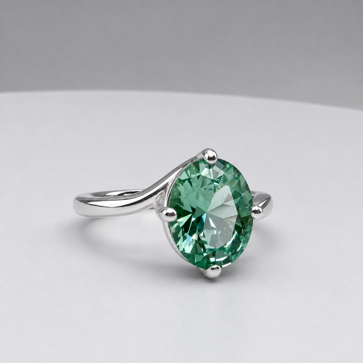 3ct Oval Mint Green Spinel Ring | Split Bypass Solitaire