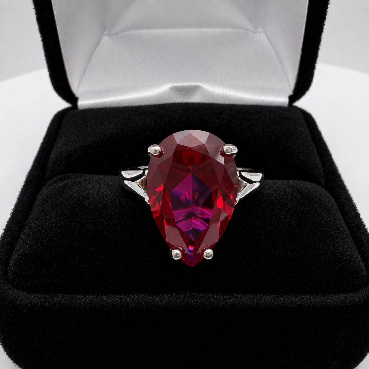 7.5ct Pear Cut Ruby Cathedral Solitaire Ring