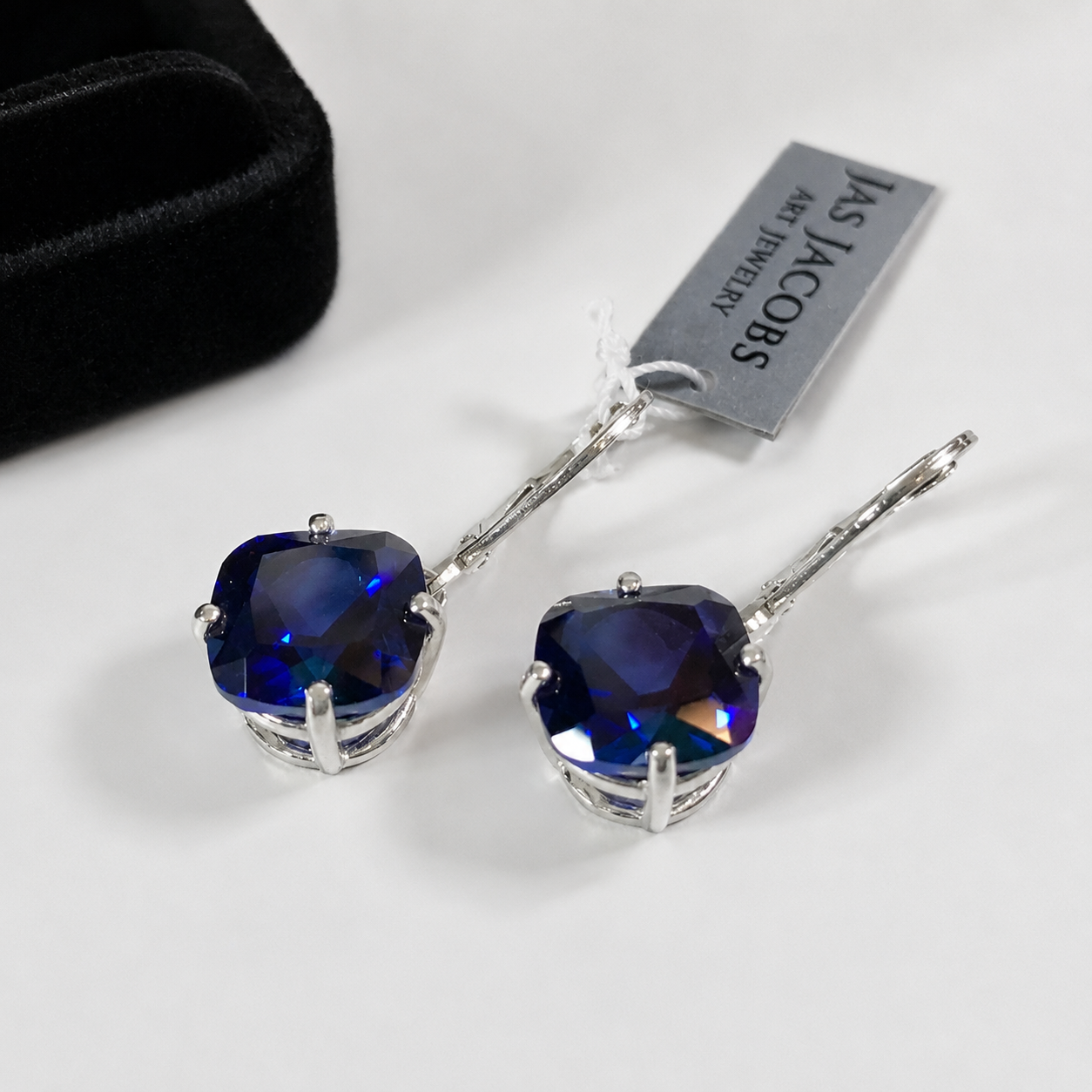 10 CTW Cushion Cut Blue Sapphire Drop Earrings