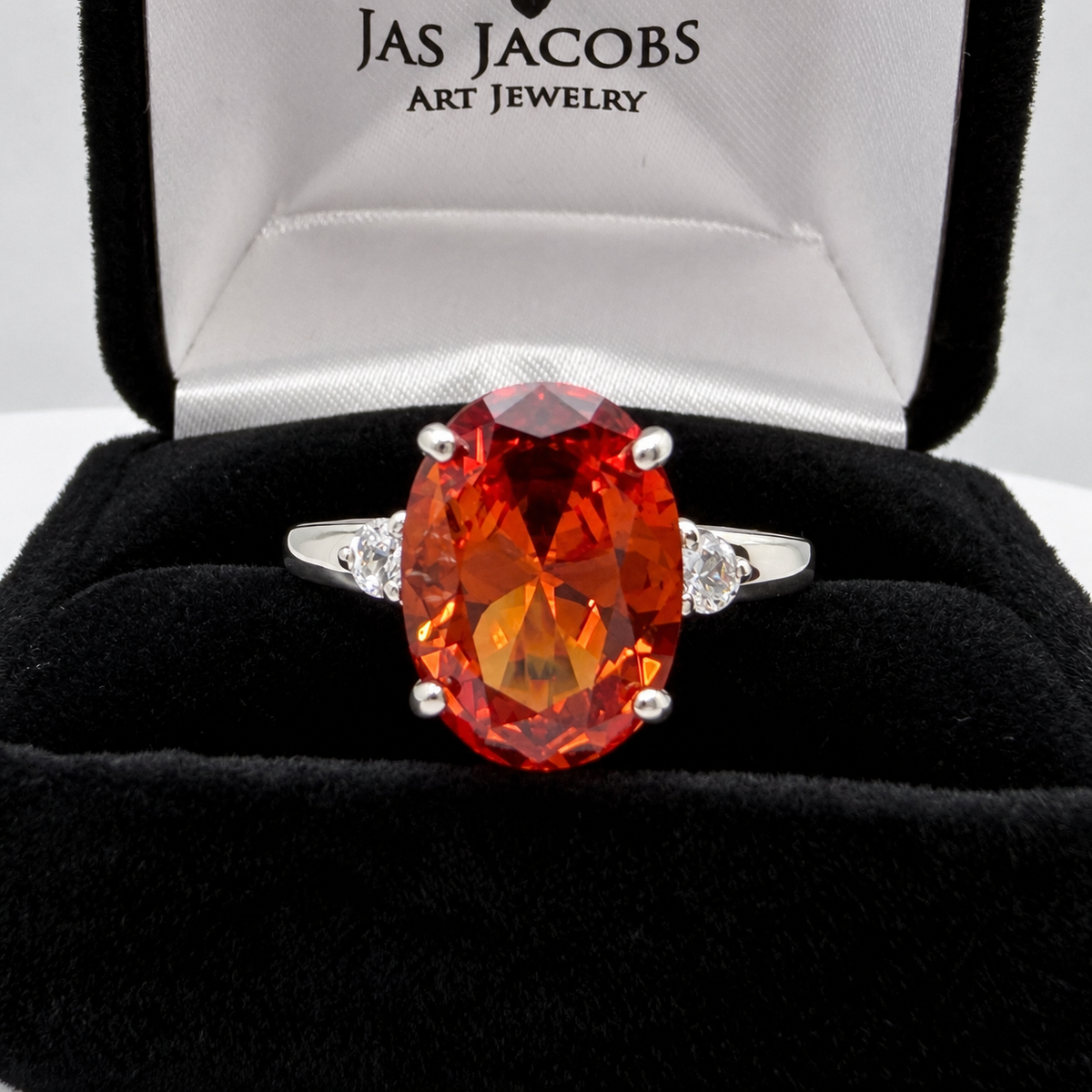 8ct Oval Cut Orange Padparadscha Sapphire & White Sapphire Statement Ring