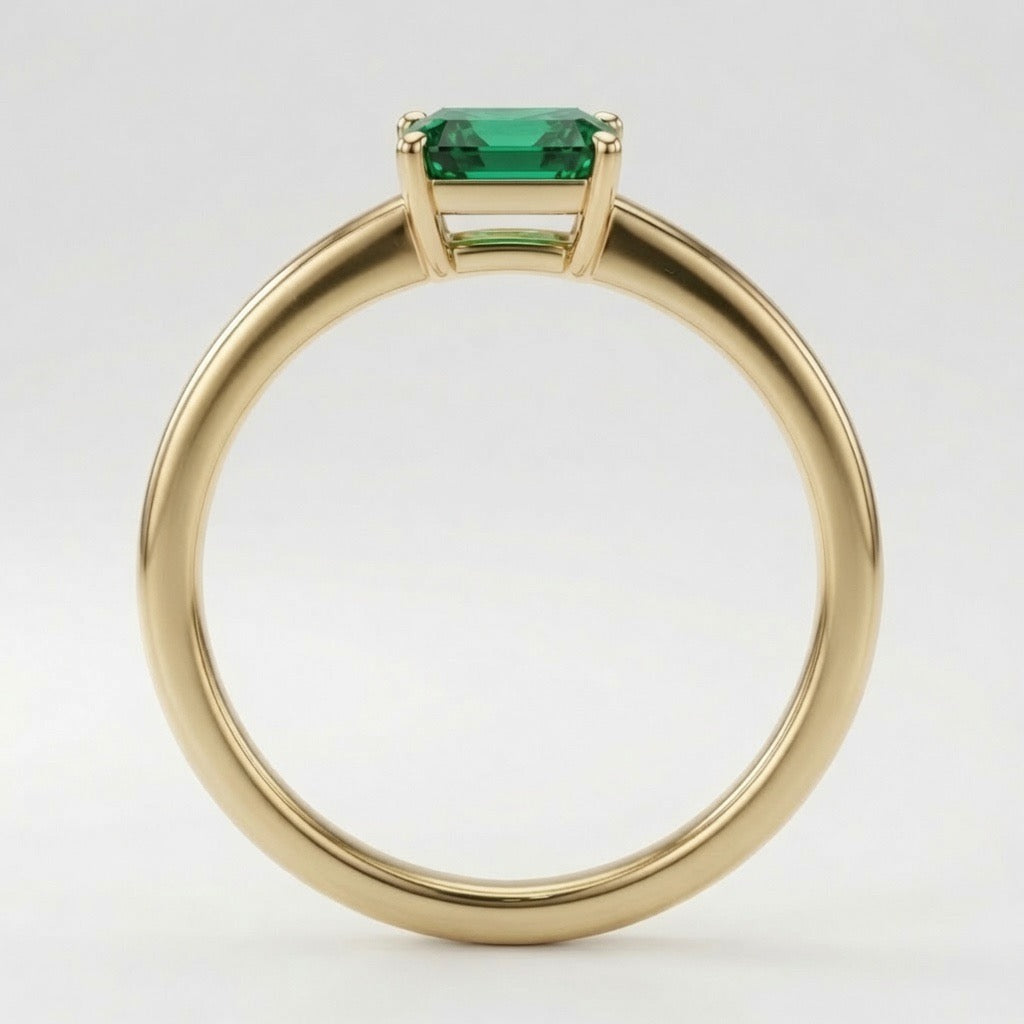 14K Yellow Gold 6x4mm Emerald Cut Emerald Ring – East-West Stackable Solitaire Ring | Minimalist May Birthstone Ring