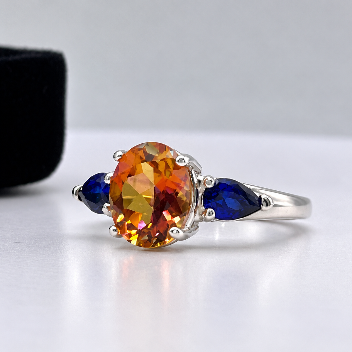 4.5ctw Sunrise Topaz & Blue Sapphire Three Stone Ring