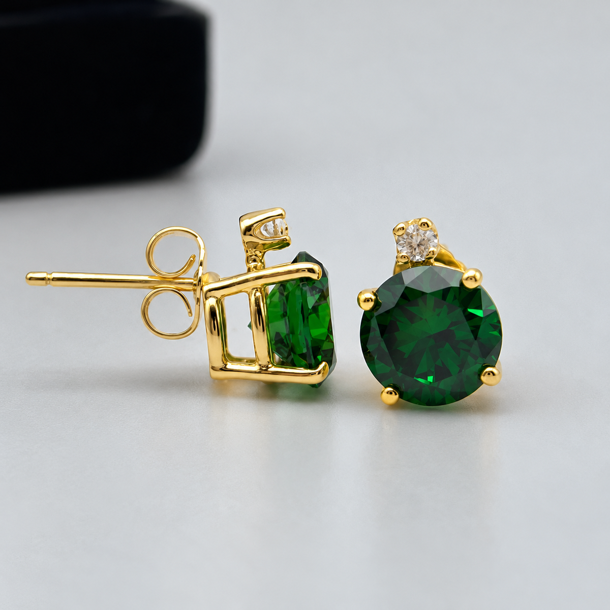 3.3ctw Round Emerald & White Sapphire Stud Earrings
