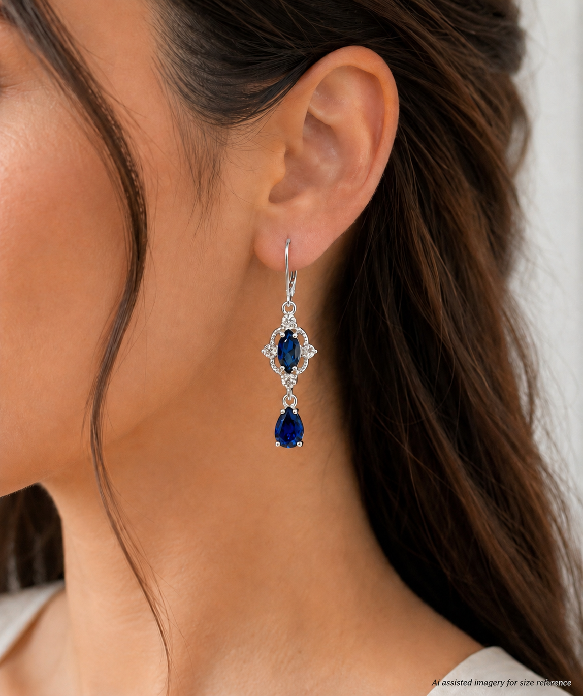 Vintage Inspired 6.7ctw Blue Sapphire Drop Earrings with White Sapphire Accents