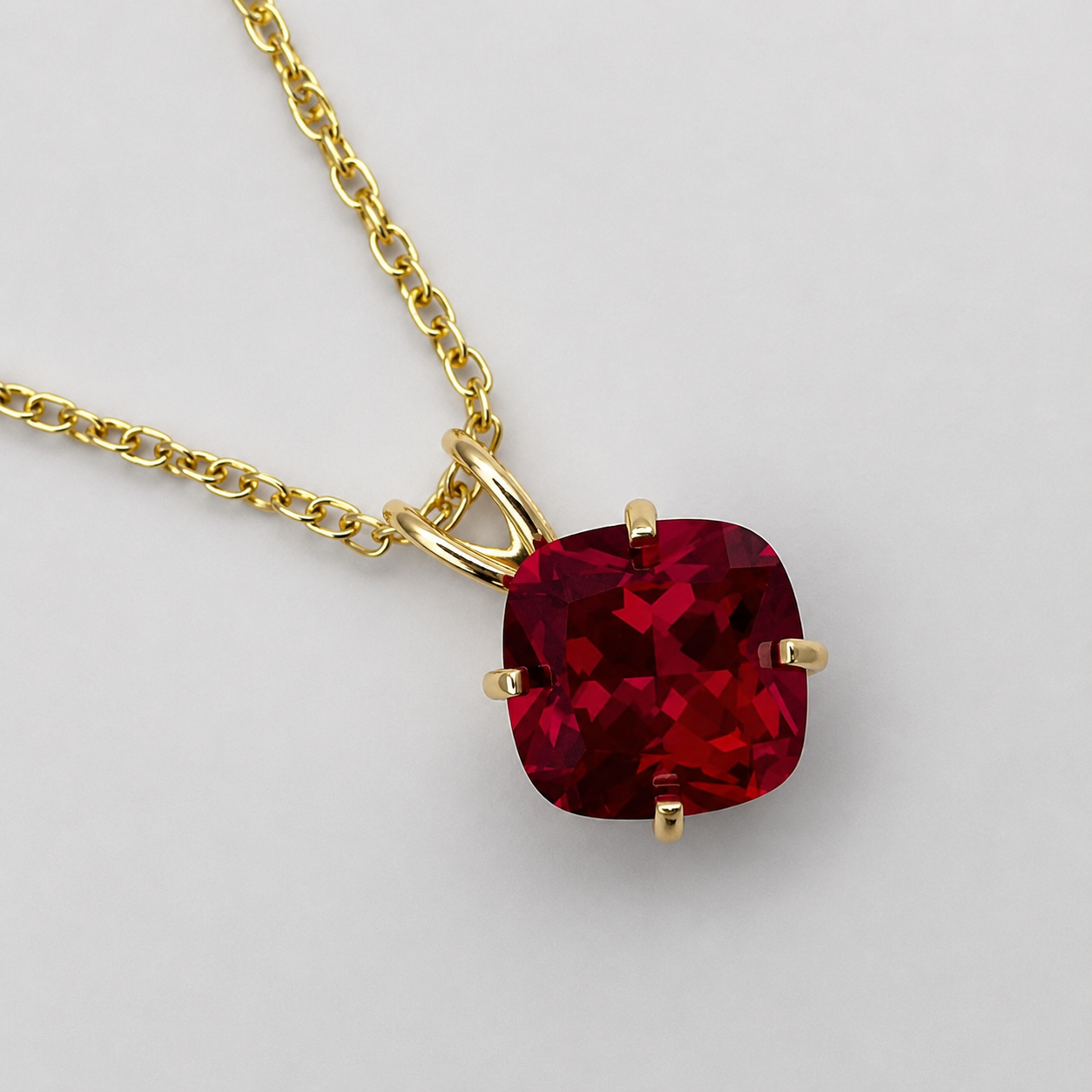 2.5CT Cushion Cut Ruby Pendant Necklace | Solitaire Ruby Necklace