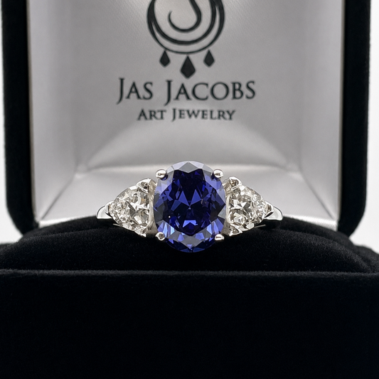 4ctw Oval Cut Tanzanite & White Sapphire Art Deco Ring