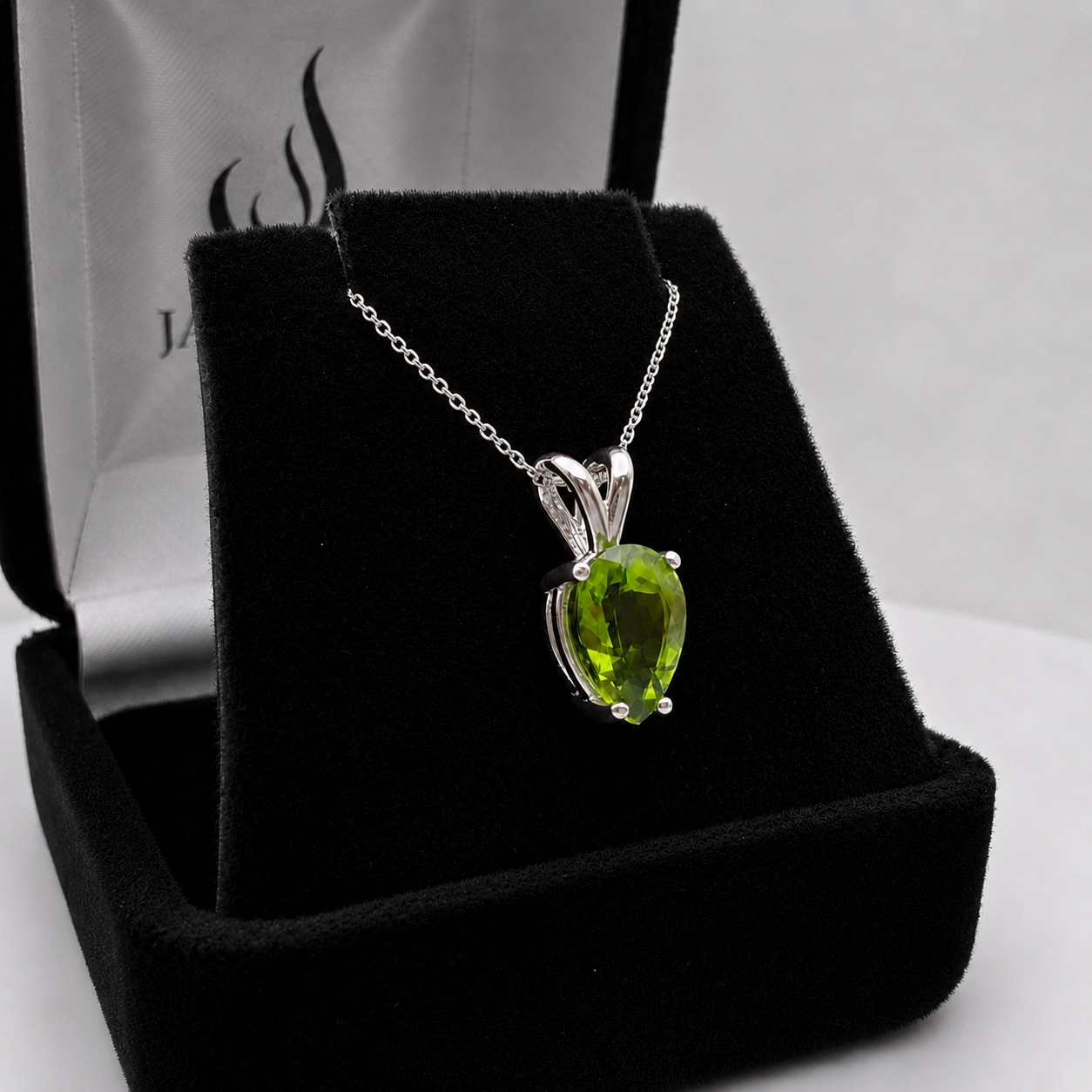 2CT Pear Cut Peridot Solitaire Pendant Necklace