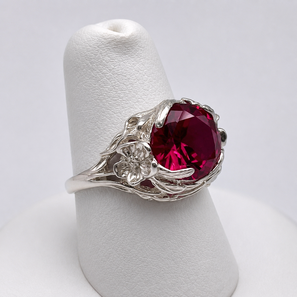 4ct Ruby Floral Ring in Sterling Silver | Sculptural Floral Botanical Statement Ring | Nature Inspired Ruby Jewelry