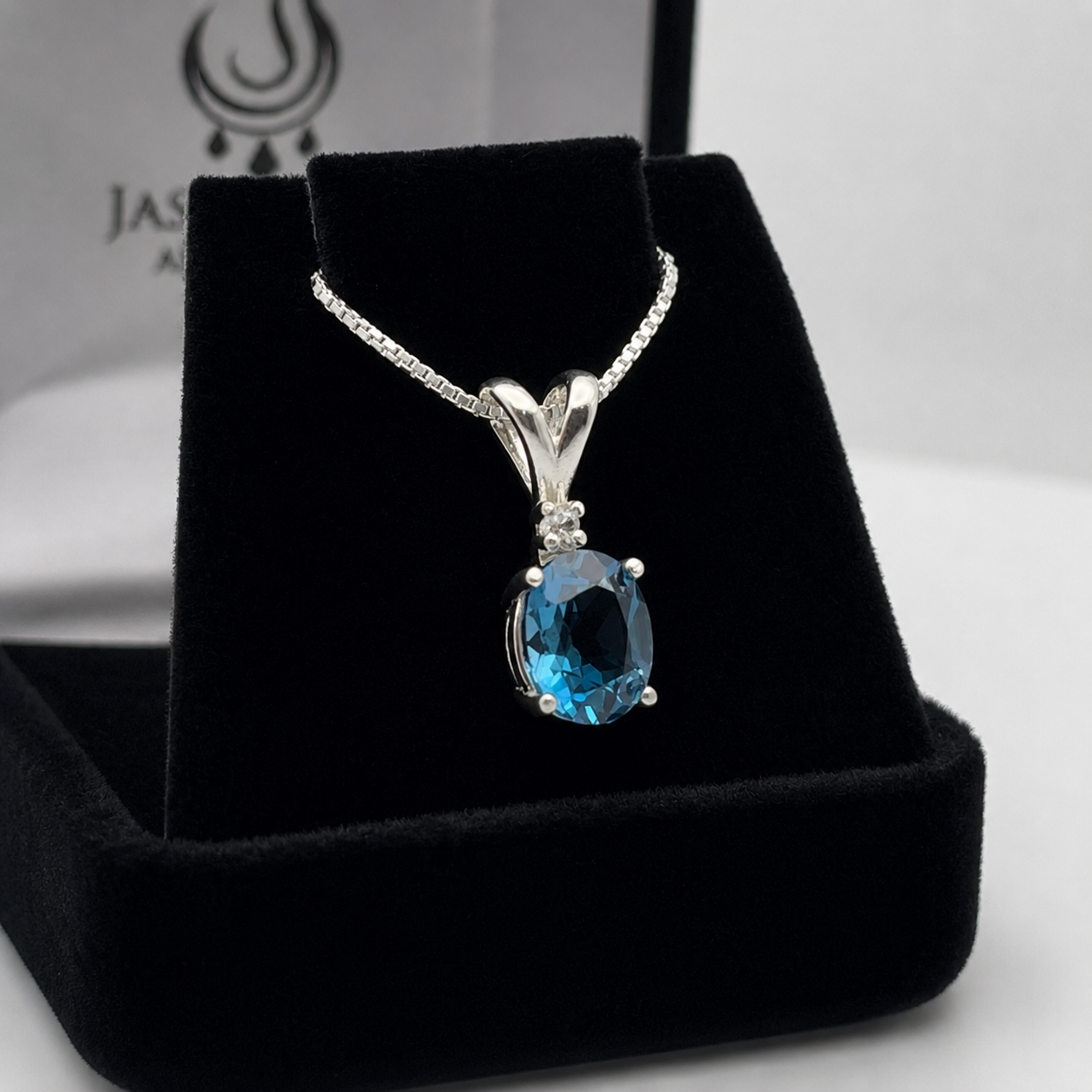2.5ctw Oval Cut London Blue Topaz Pendant Necklace | White Sapphire Accent