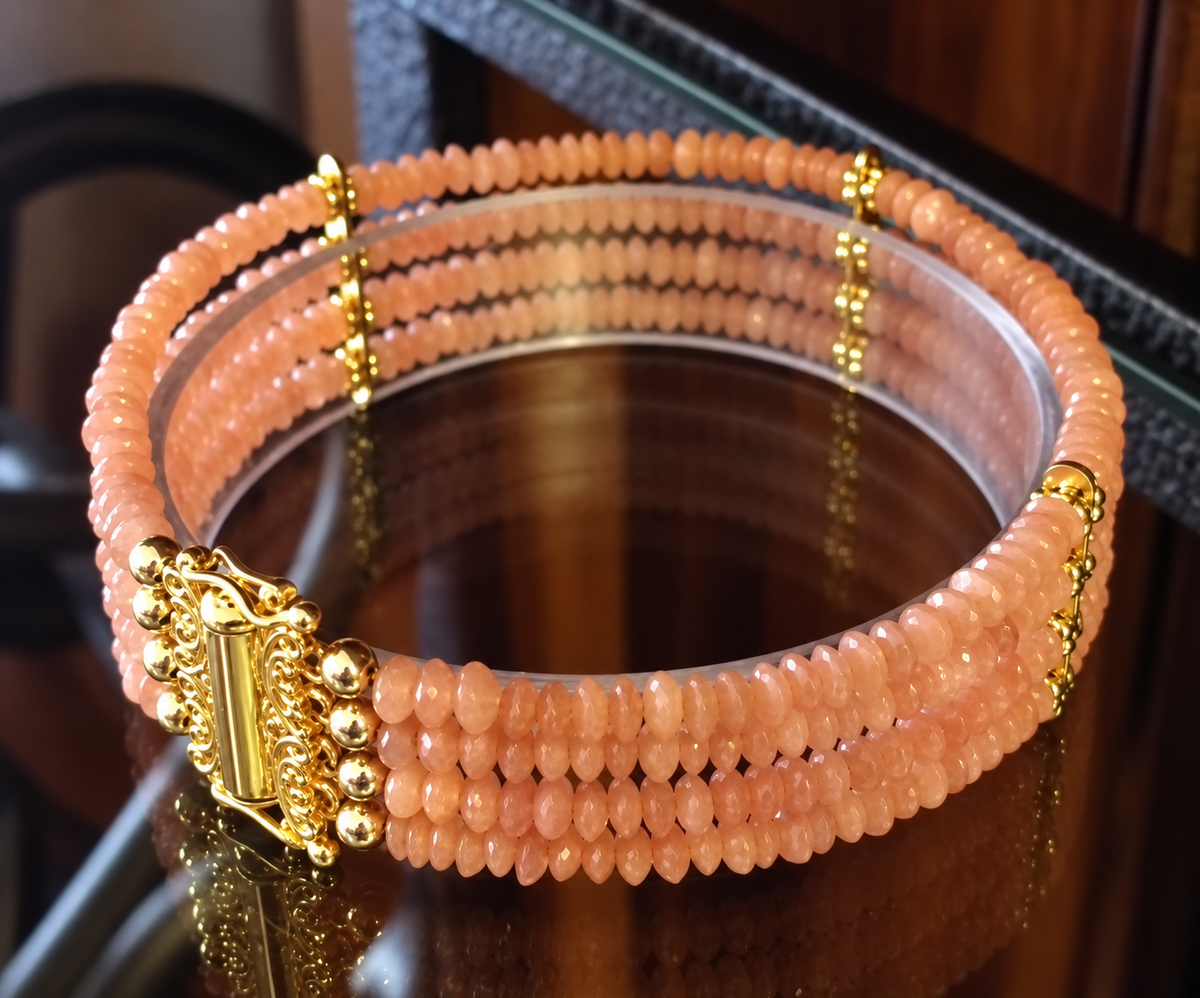 GENUINE Peach Moonstone Bracelet 4 Strand Bracelet 18kt Gold Vermeil or Sterling Silver Trending Jewelry and Gemstones Gifts