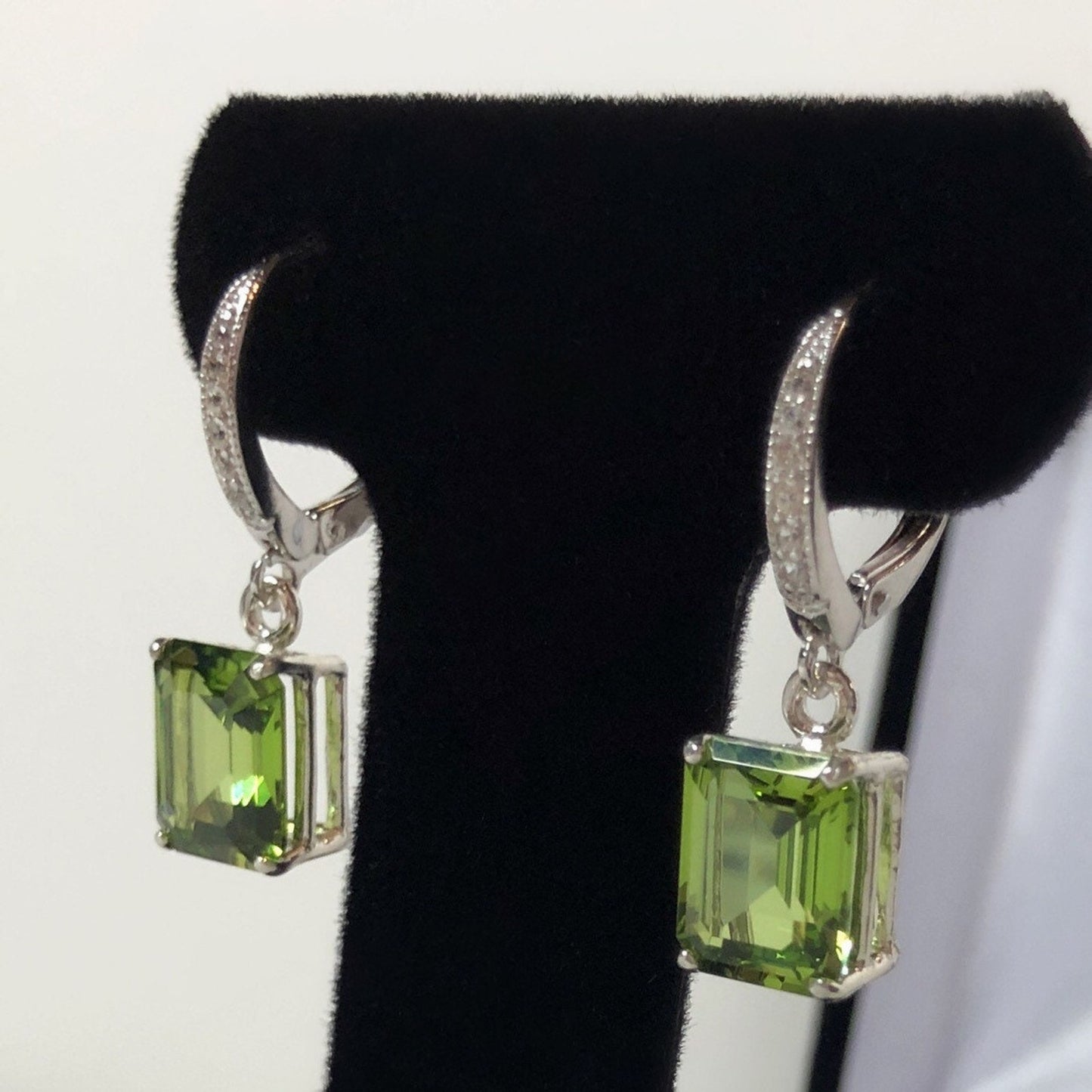 Beautiful 7.3ctw Emerald Cut Peridot Earrings with White Sapphire Accents in Sterling Silver