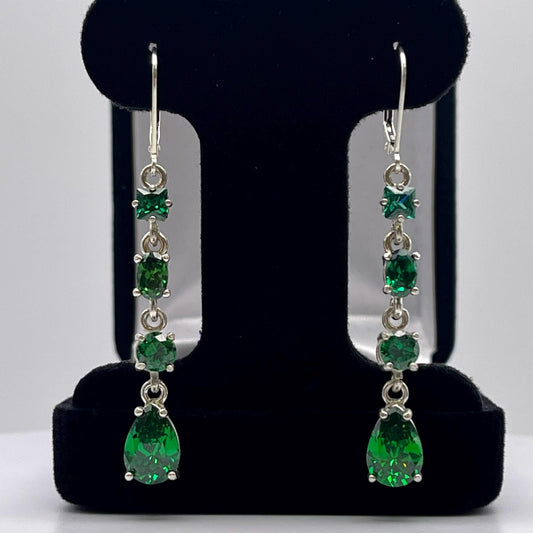 6.6ctw Multi Cut Emerald Earrings Drop Dangle 2” Teardrop