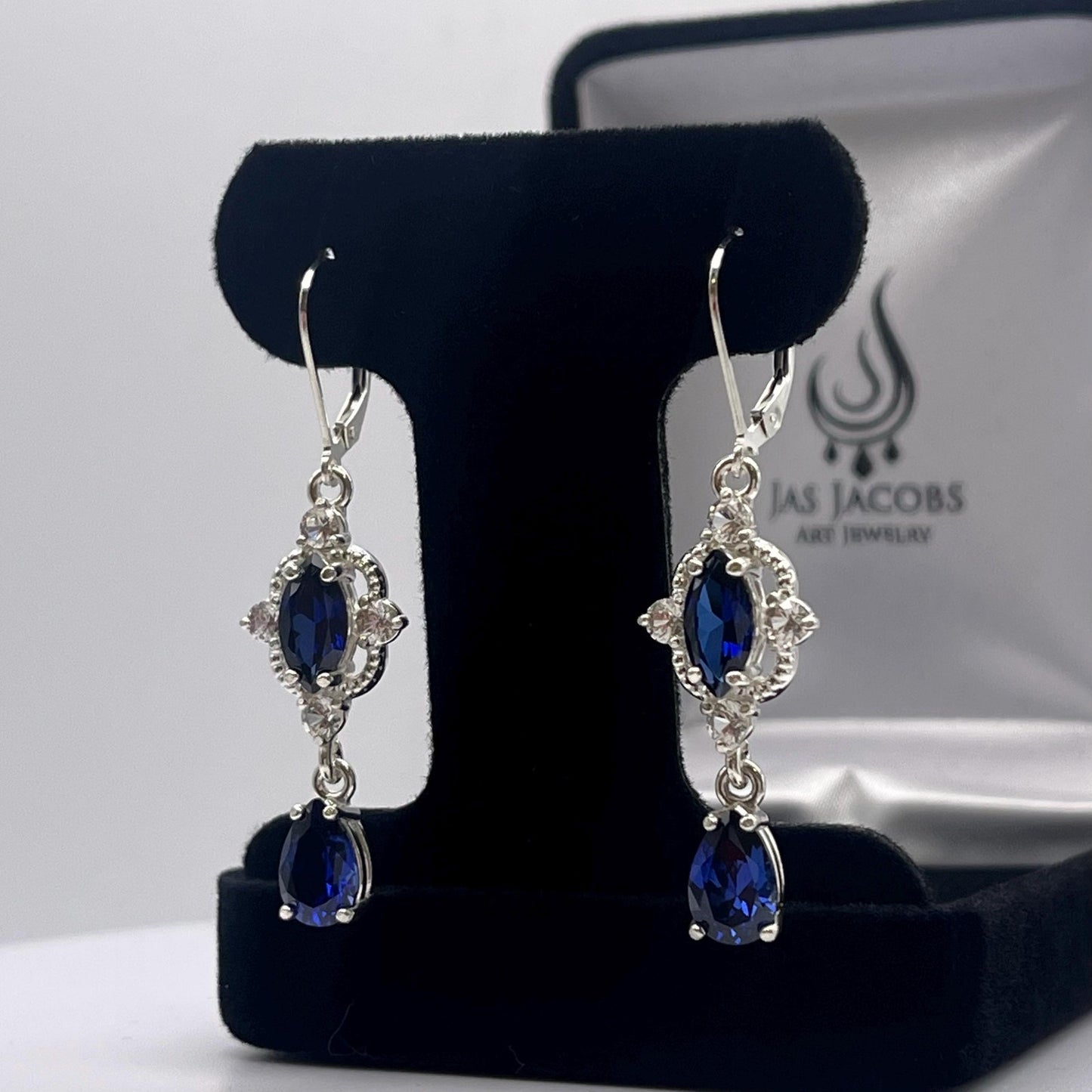 Beautiful 6.7ctw Marquise & Pear Cut Blue Sapphire Earrings Sapphire Leverback Earrings