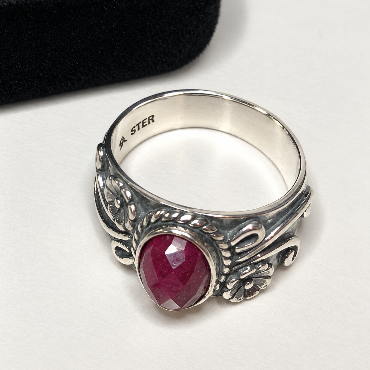 1.3ct Oval Genuine Ruby Floral Wide Band Ring
