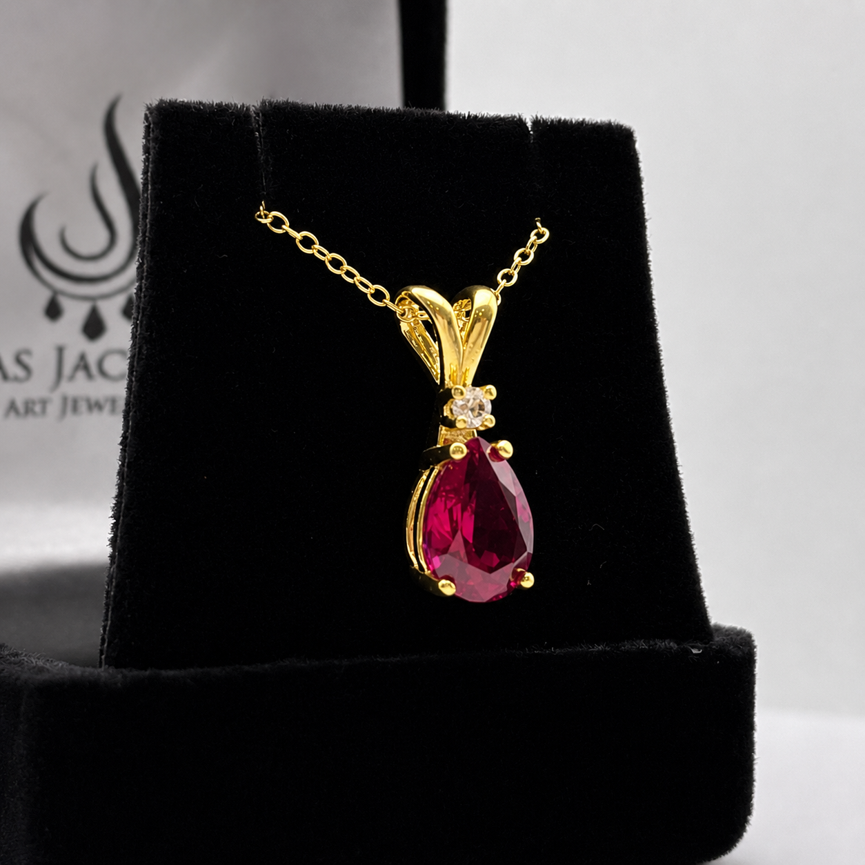 2.2CT Pear Cut Ruby Pendant Necklace | Diamond Accent