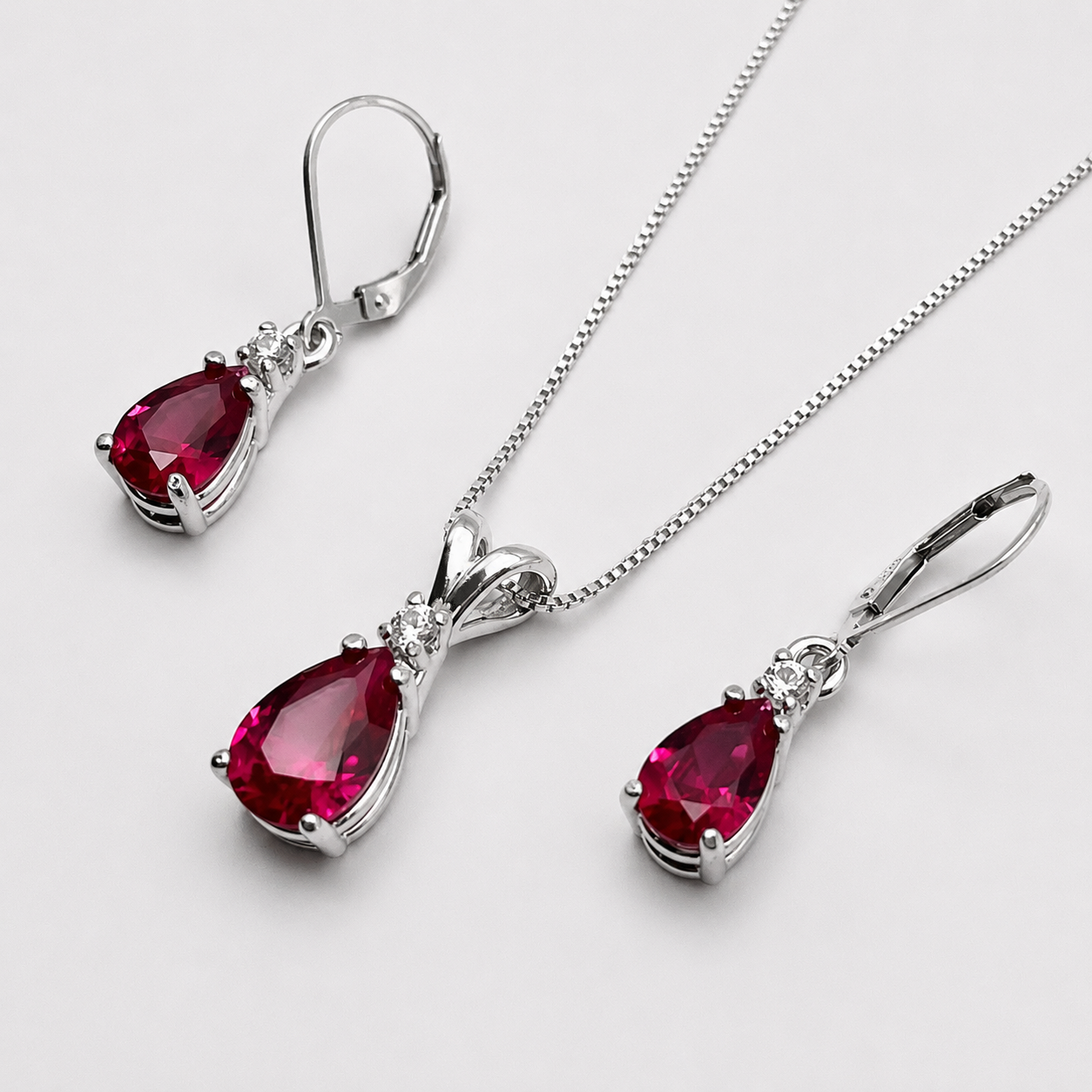 5.5ct Pear Cut Ruby & Diamond Jewelry Set