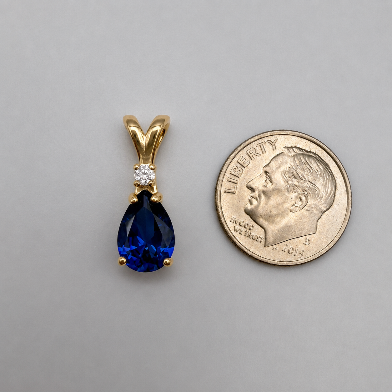 2.5 Ct Pear Cut Sapphire & Diamond Pendant Necklace