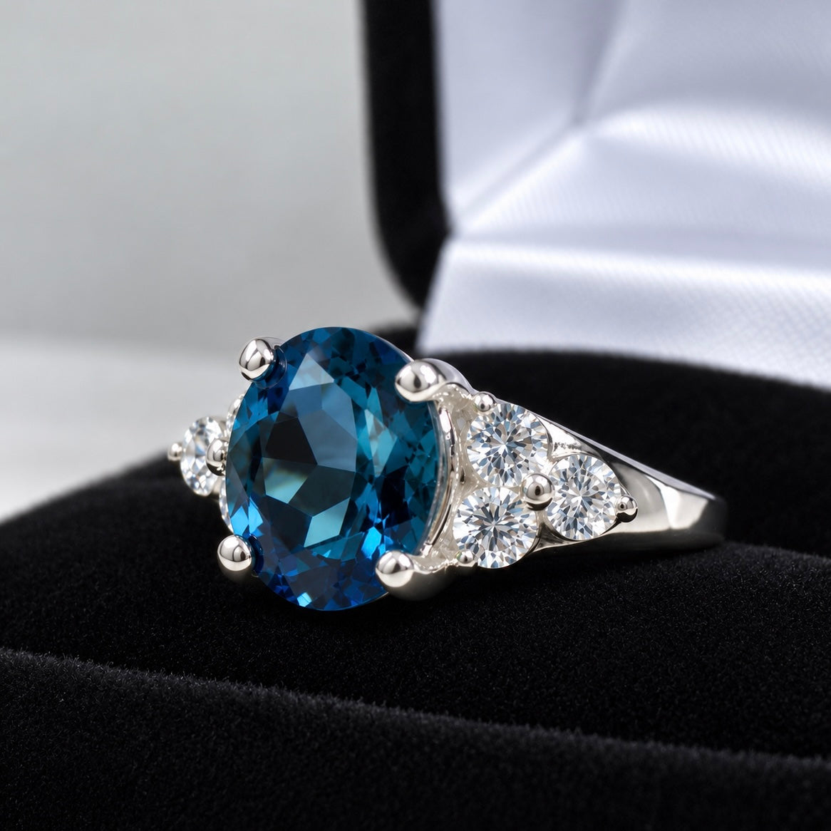 4.5ctw London Blue Topaz & White Topaz Cluster Ring – Victorian Inspired