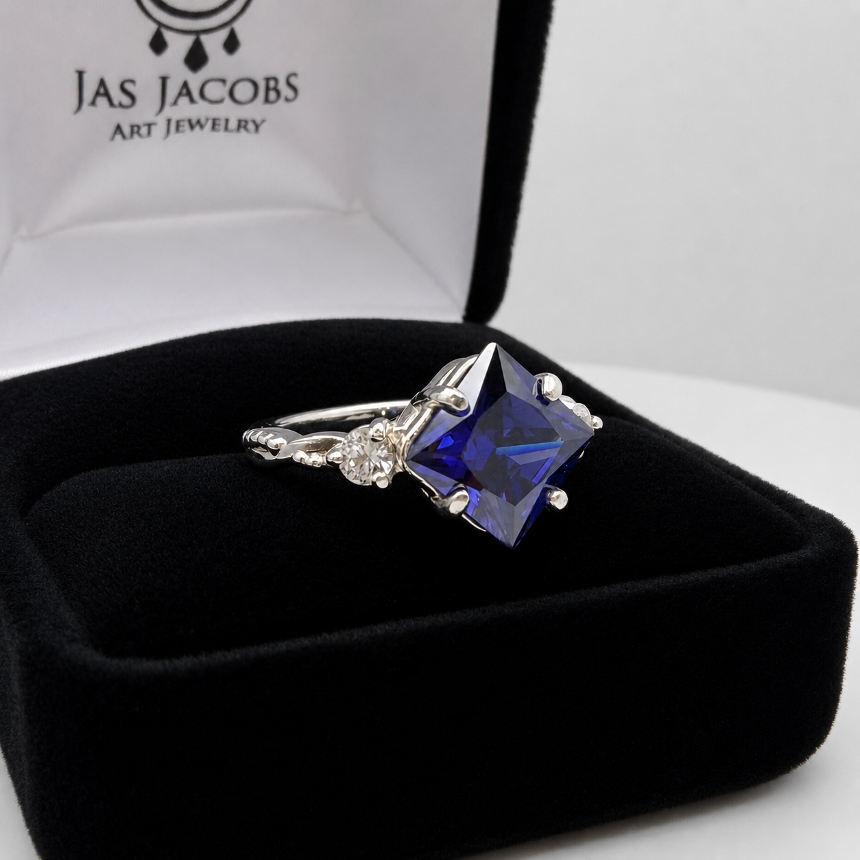 Princess Cut Blue Sapphire & Diamond Ring | Made to Order in Sterling Silver, 10K or 14K White, Yellow & Rose Gold