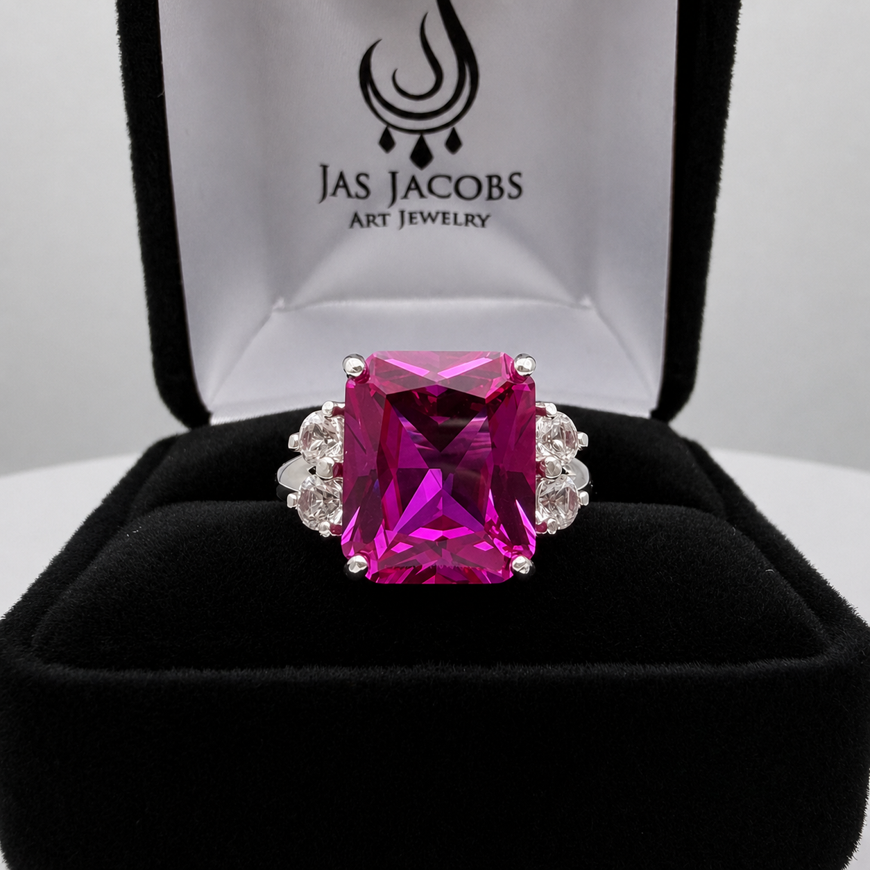 6ct Emerald Cut Pink Sapphire Diamond Ring