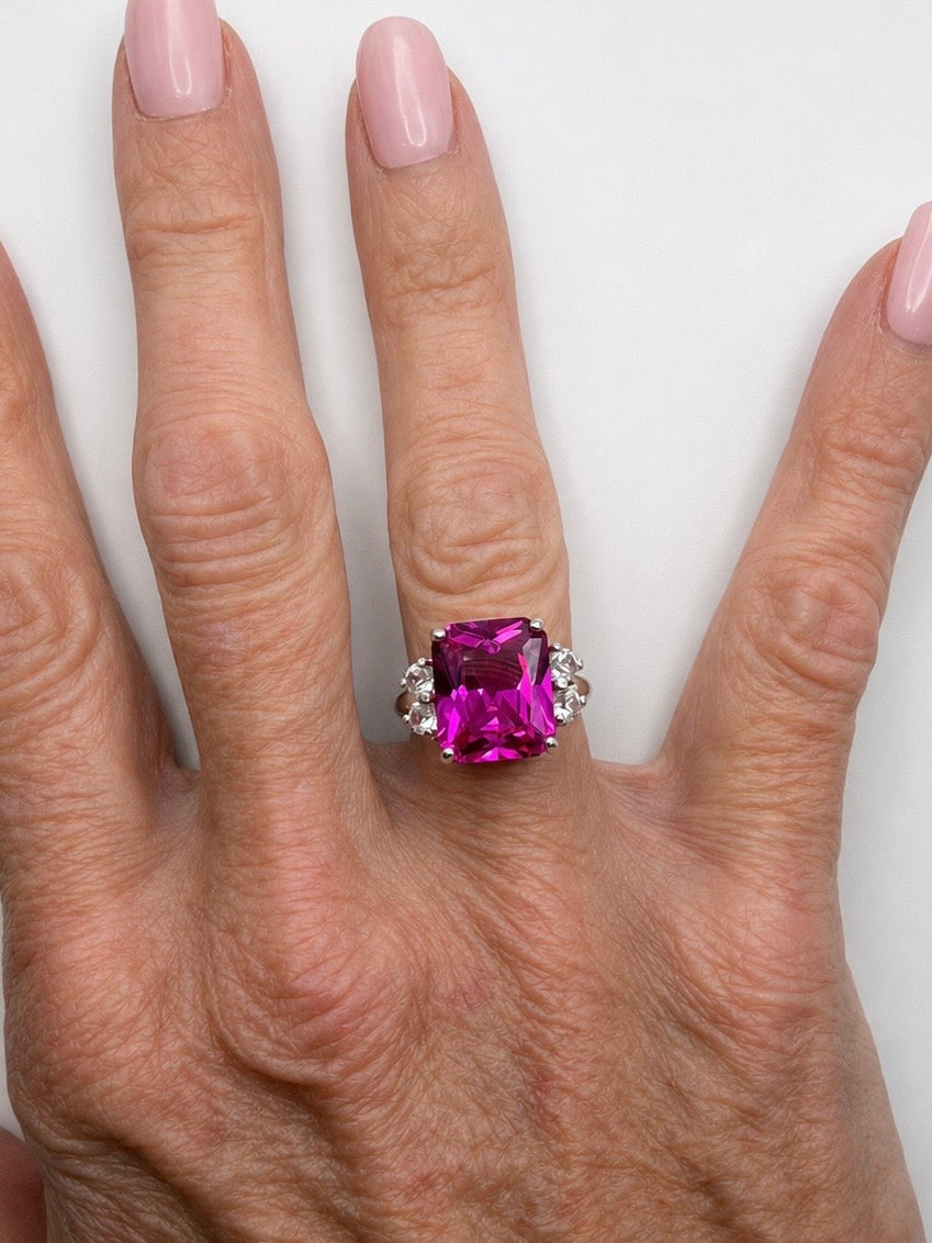 6ct Emerald Cut Pink Sapphire Diamond Ring