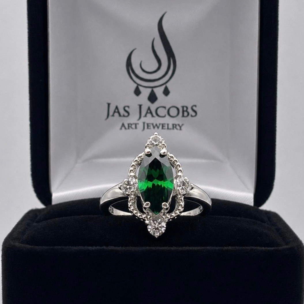 2.2ctw Marquise Cut Simulated Emerald & White Sapphire Ring