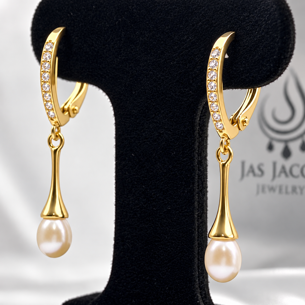 Pearl & Cubic Zirconia Fluted Dangle Earrings