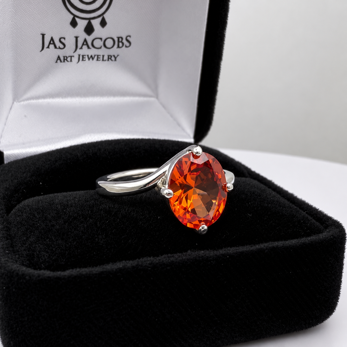 3ct Oval Padparadscha Sapphire Ring with Sculpted Bypass Band