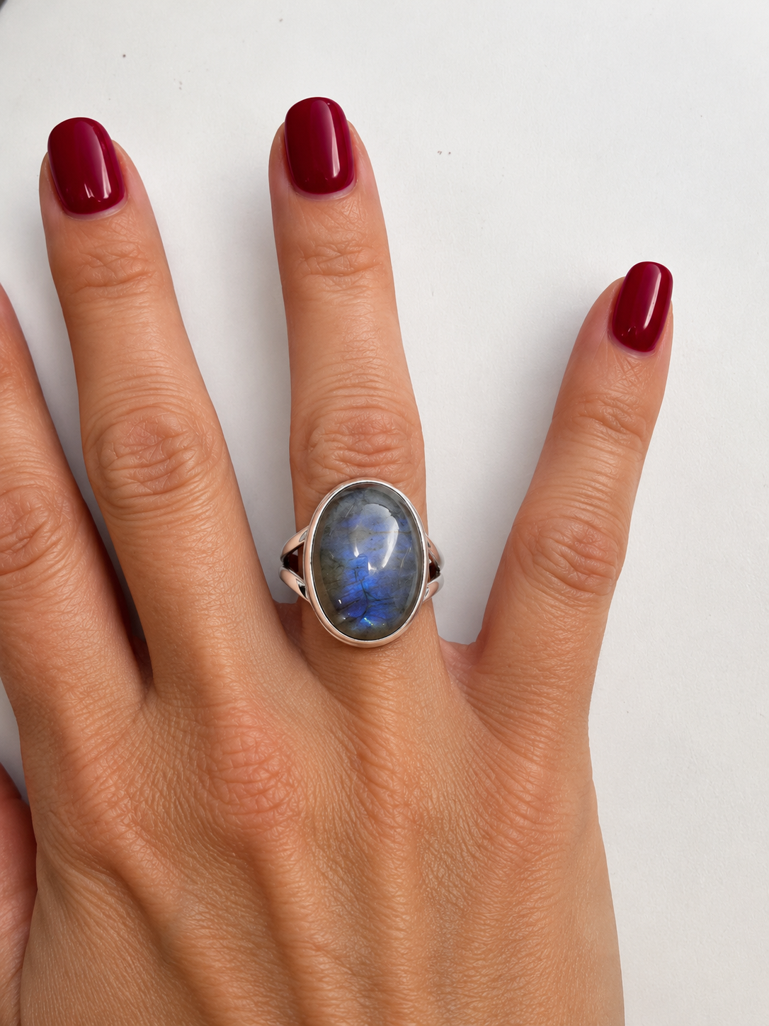 12ct Oval Labradorite Ring – Blue Flash Cabochon Statement Ring