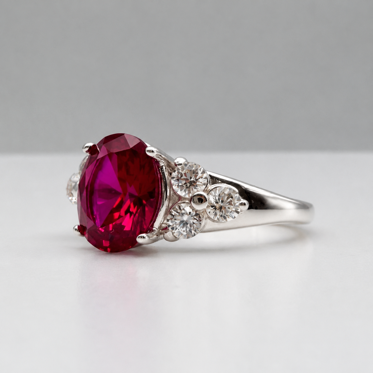 3.78ctw Oval Ruby & White Sapphire Ring – Victorian Inspired