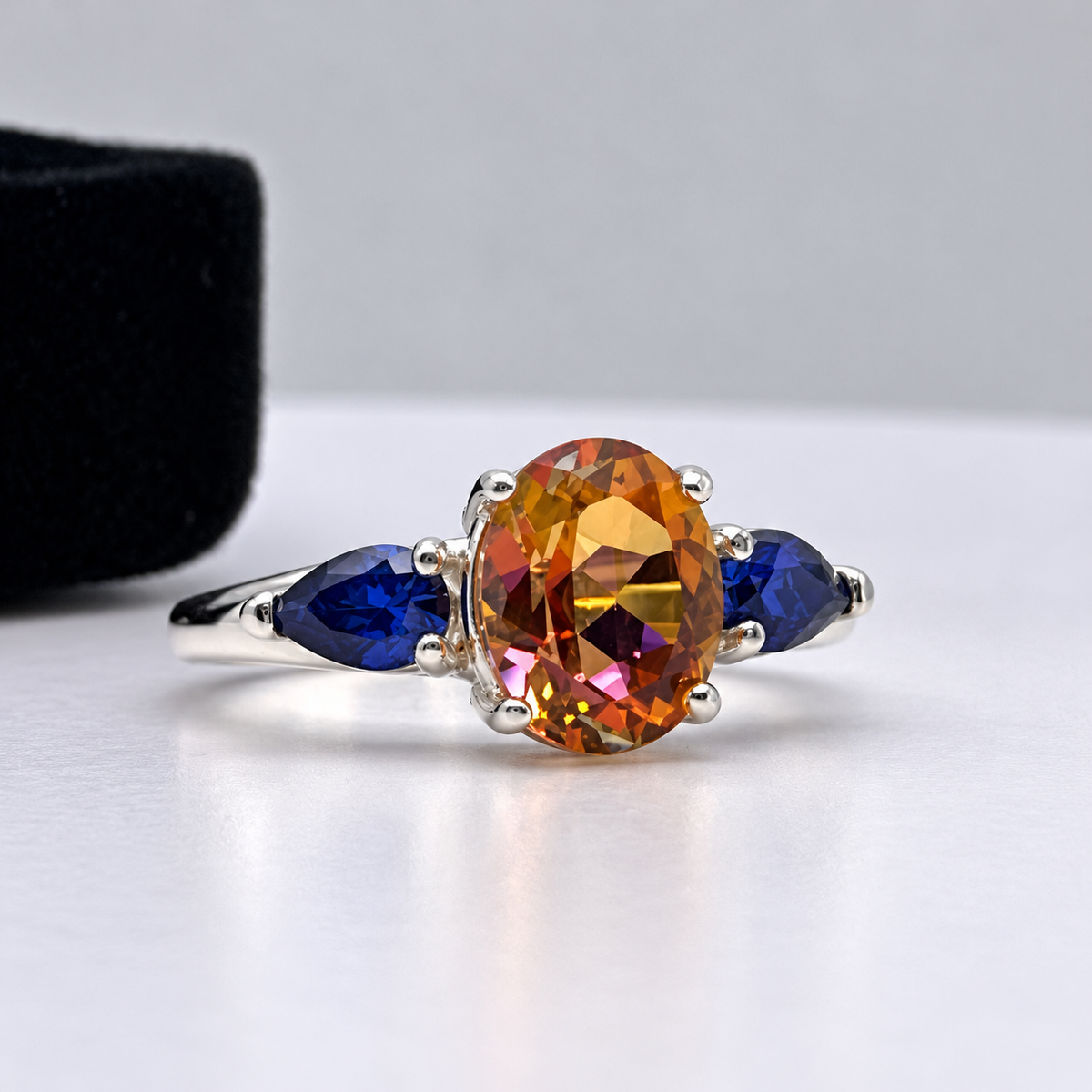4.5ctw Sunrise Topaz & Blue Sapphire Three Stone Ring