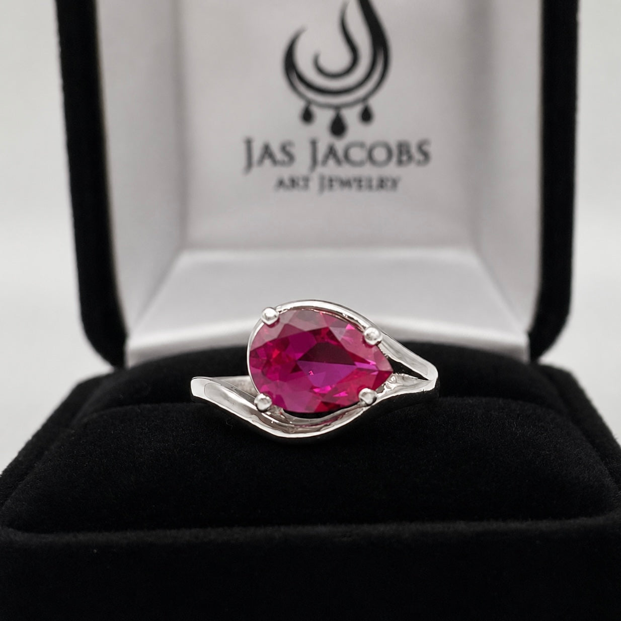 2.5 CT Pear Cut Pink Sapphire Ring | Side Set Solitaire Ring | Sterling Silver & 10K or 14K Gold