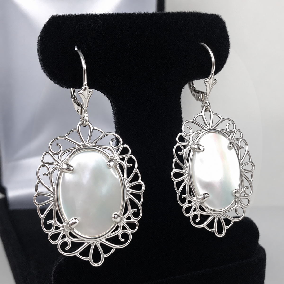 Mother of Pearl Filigree Dangle Earrings