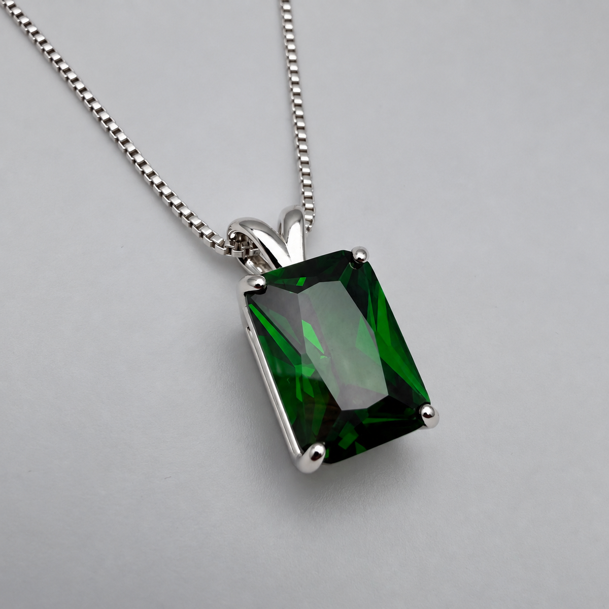 7ct Emerald Cut Simulated Emerald Pendant Necklace
