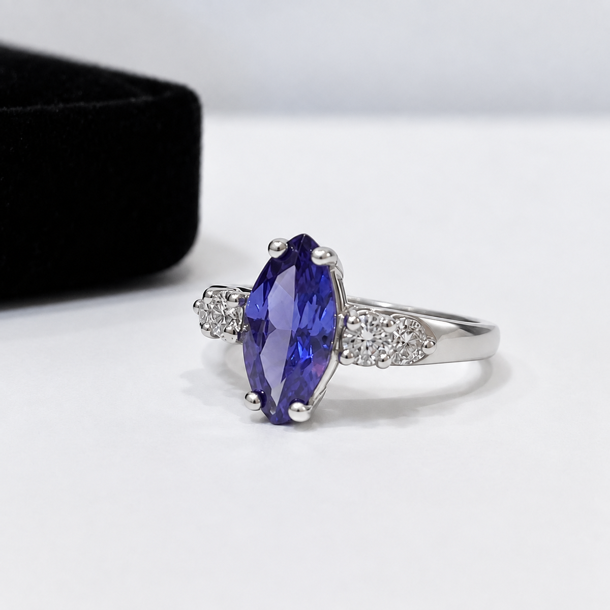 2.5ctw Marquise Tanzanite & White Sapphire Ring